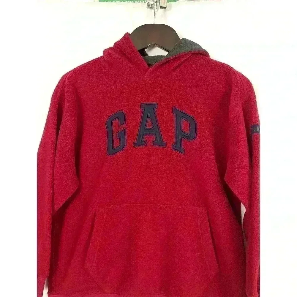VTG GAP Pullover Hooded Fleece Sweatshirt Kids Youth LARGE (10) Red‎ Y2K